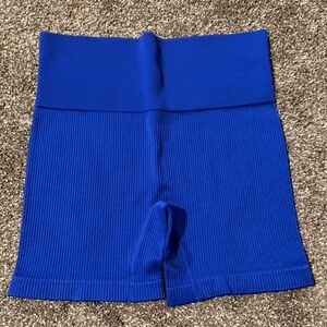 Blue Ribbed Biker Shorts